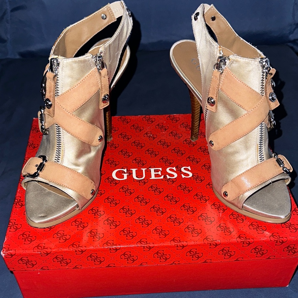 Guess Women's Gold and Tan Strappy Heels